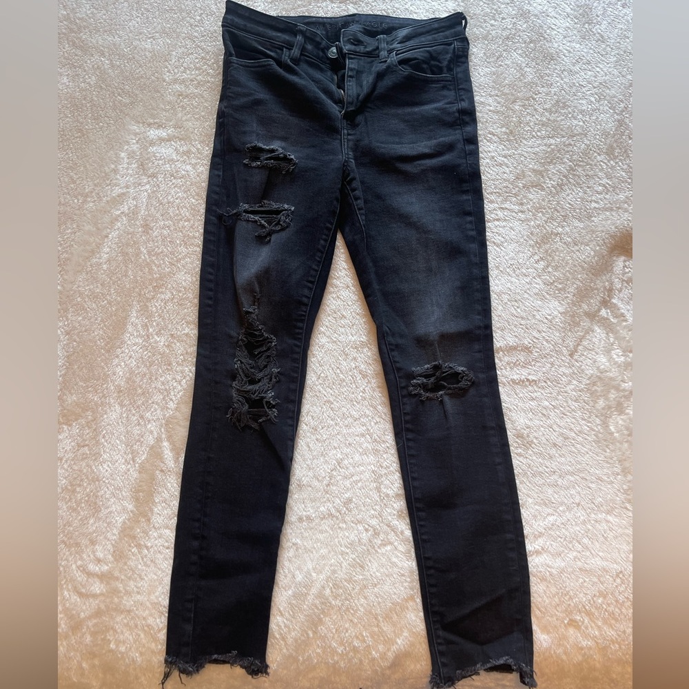 Black Distressed American Eagle Jean
